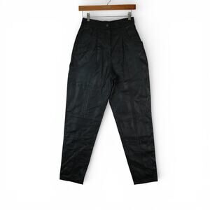 Vtg Together Black Leather Pants Womens 6‎ High Rise Tapered Leg 90s Minimalist
